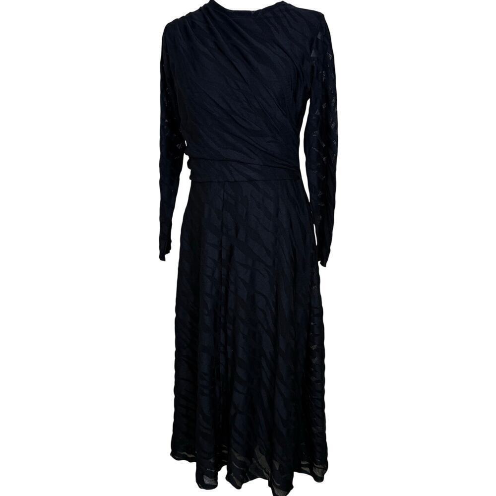 Isle by Melis Kozan Elegant Black Mesh Stretch Dress Small Zebra Imprint EUC
